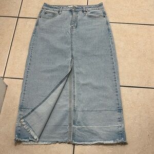 Habitual Light Wash Denim Maxi Skirt with Front Slit